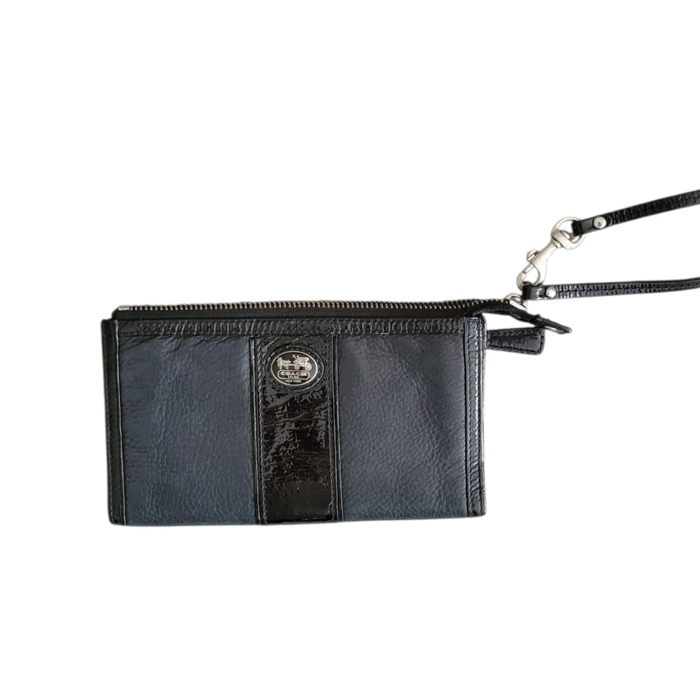 Coach Black Leather Wristlet with Signature Patch